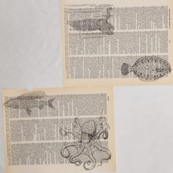 Sea Themed Dictionary Prints, Black and White Sea Prints, Book Page Prints - Picture 4 of 6